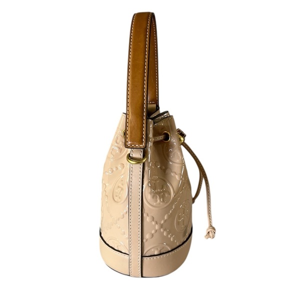 Tory Burch Mini T Monogram Bucket Bag Warm Chai Patent Leather w/Dust Bag - Picture 7 of 16
